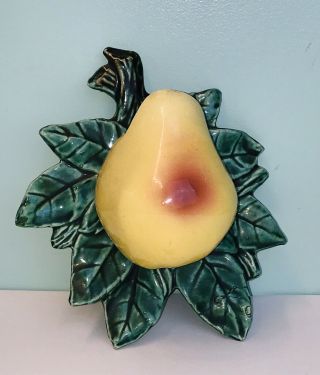 1950’s Mccoy Vintage Pottery Pear Leaf Backdrop Wall Pocket Ceramic Glossy Glaze