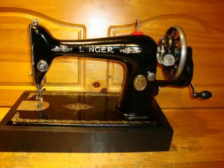 Antique Singer Sewing Machine Model 66,  Hand Crank,  Leather,  Serviced,  Aa753972