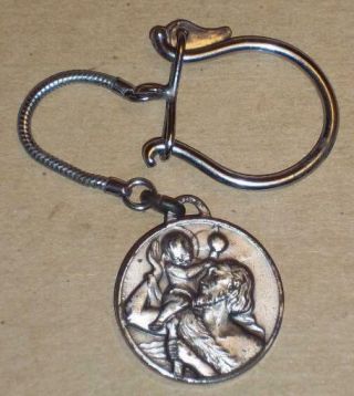 Vintage Saint Christopher / Our Lady Of The Highway Pray For Us Key Chain Fob