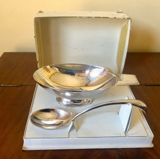 Christofle Gallia Silver Plated Gravy Bowl And Spoon In The Shape Of A Swan