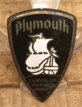 Vintage Enamel Chrysler Motors Plymouth Hood Ornament Emblem Badge Ship Graphic