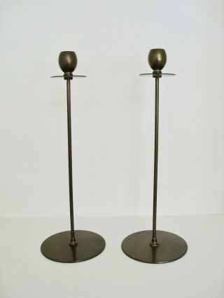 Tall Antique Arts And Crafts Brass Candlesticks In The Style Of Jarvie