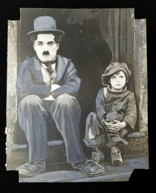 1927 Charlie Chaplin " The Kid " Hand Colored Antique Photo Jackie Coogan Dated