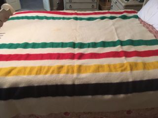 Antique Hudson Bay Co.  4 Point 100 Wool Blanket Made In England
