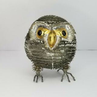 Early Sergio Bustamante Brutalist Metal Owl Bird Sculpture Mid Century