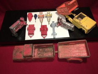 Vtg Toy Tin Trailers Tonka Jeep And Old Parts Dump Truck Metal Old Toys.