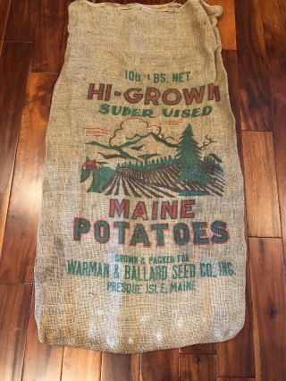 Vintage Burlap Bag Penquin Warman Ballard Seed Co Presque Isle Maine Vgc