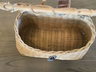 Vintage Fishing Creel Fly Wicker Leather Basket Trout Shape 2