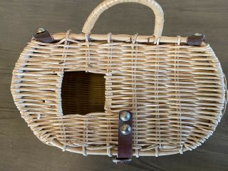 Vintage Fishing Creel Fly Wicker Leather Basket Trout Shape 3