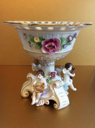 Antique 19th Century Schierholz Germany Porcelain Compote Bowl W/cherubs,  Marked