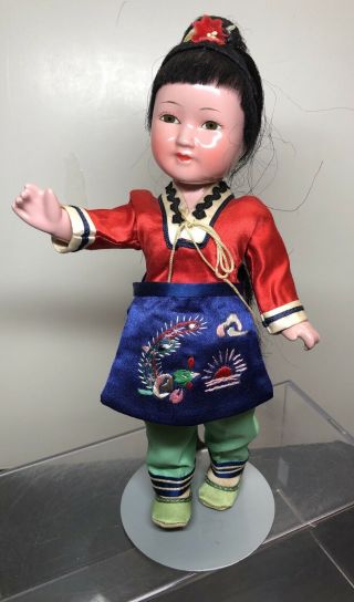 8.  5” Vintage Adorable Chinese Little Girl Composition Painted Face From China Me