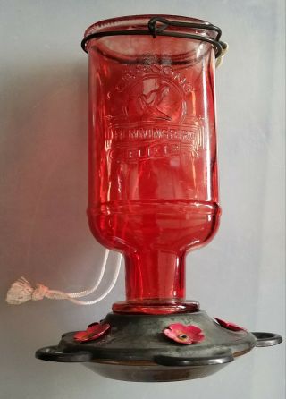 Vintage Look/retro Cb & Sons Elixir Bottle Hummingbird Bird Nectar Feeder 16 Oz