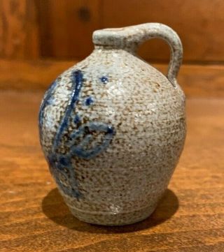 Vintage Miniature Wisconsin Pottery Salt Glaze Jug - 2 Inches - Bird Design