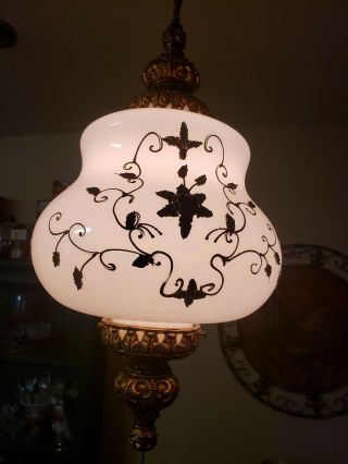 Vintage Large Mid Century Modern Swag Lamp Light Opalescent Glass Hanging MCM 2