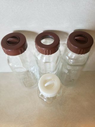 4 Vintage Evenflo Glass Nursing Baby Bottles Pyrex brown rings 3 - 8oz 1 - 4oz 2