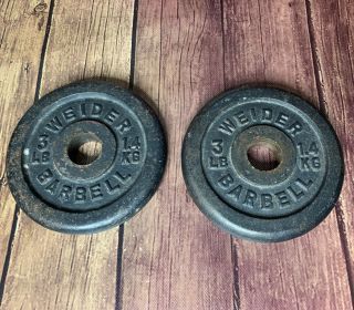 2 - 3 Lb Pound Standard Grip Barbell Weights Plates Weider 1” Hole Vintage