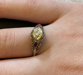 Antique 18k Yellow Gold Ruby And Diamond Ring Size 7