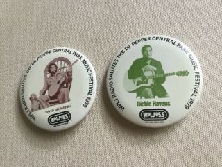 2 Vintage Pins 1979 Dr.  Pepper Central Park Festival - Bromberg & Richie Havens