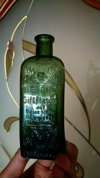 Very Rare Antique Bottle Poison Gift Germany Green Glass 1900 Skull Bones