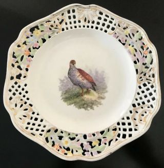 Antique Meissen Porcelain Reticulated Partridge Bird Plate 10.  25”
