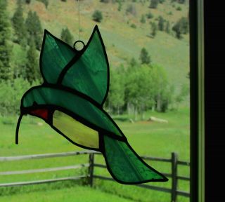 Vintage Leaded Stained Glass Hummingbird Suncatcher