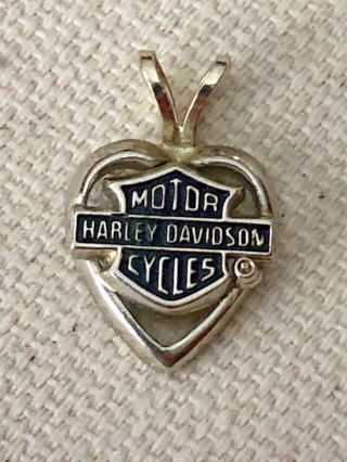10k White Gold Harley Davidson Motor Cycles Heart Pendant By O.  L.  P.