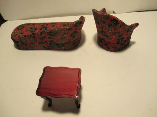 Vintage Victorian Paisley Couch Chair Doll House Furniture Wood End Table 3