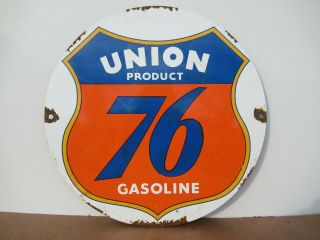 11 " Antique Vintage Union Product 76 Gasoline Porcelain Gas & Oil Adv.  Sign