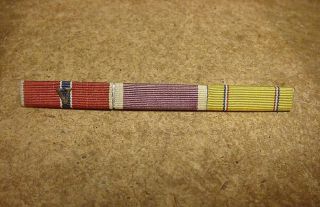 Vintage Ww2 Era Us Military 3 Campaign Service Medal Ribbon Bar With Valor " V "