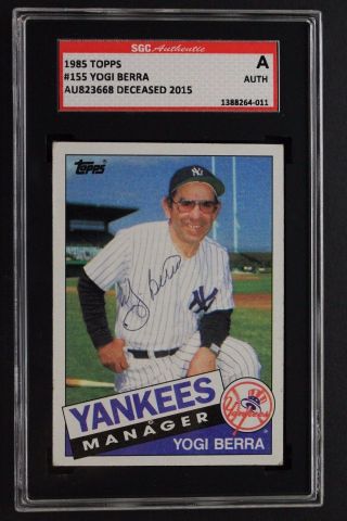 Yogi Berra D.  2015 Ny Yankees Manager Autograph 1985 Topps 155 Signed Card Sgc