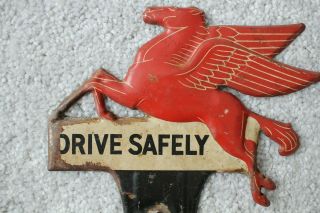 Vintage Antique MOBIL PEGASUS Drive Safely License Plate Topper 2