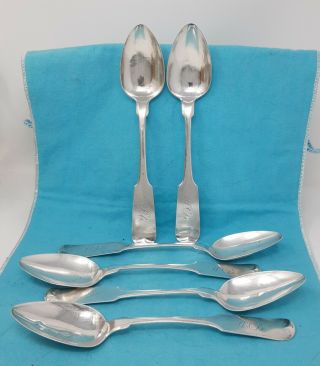 Set Of Six Coin Silver Table Spoons,  Stebbins & Co.  8 5/8 " Ca.  1835