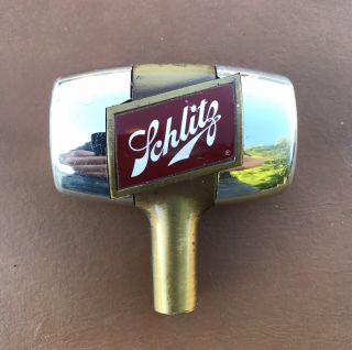 Gorgeous Vintage Schlitz Brass Chrome Keg Barrel Draft Beer Tap Handle