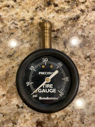 Vintage Brookstone Tire Air Pressure Gauge 0 - 60 Psi Brass Made In Usa Well