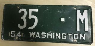 Vintage 1954 Washington State License Plate.  35 - M Very Low Number 35