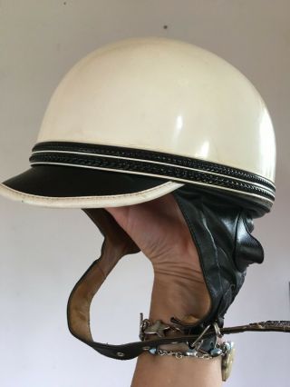 Vintage 1960s 50s Motorcycle Helmet Italian Made Leather Agv Velenza Italy Mcm