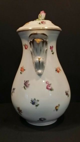 Antique Meissen Porcelain Coffee Pot with Rose Top Hand Painted Floral - 4 cups 2