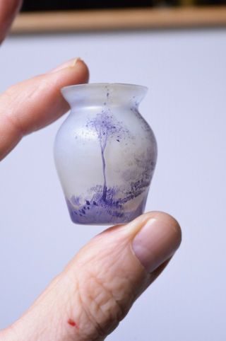 2 Miniature Micro Pate de Verre Vases 1910 Rare Antique Daum Cameo Glass 2