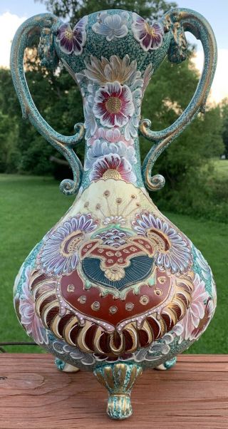 Antique 1920’s 17” Japanese Satsuma Moriage Gilded Vase L@@k