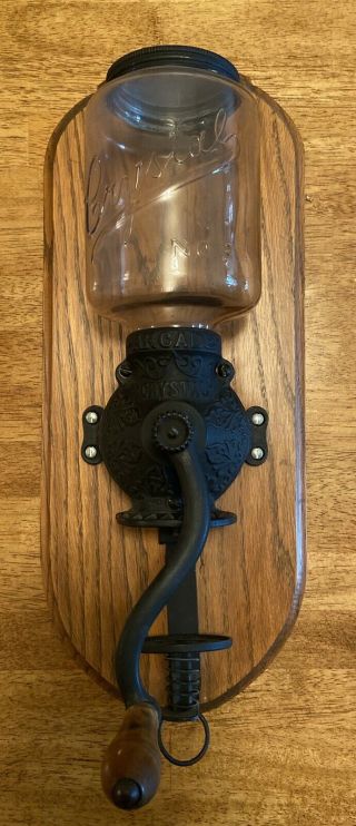Antique Arcade Crystal No.  3 Cast Iron Wall Mount Coffee Mill Grinder Hand Crank