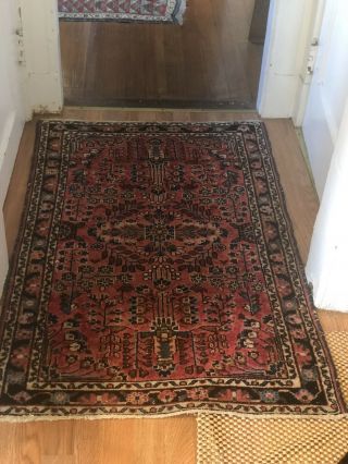 Antique Oriental Carpet Rug 58.  50”x 27.  5” Worn Veg Dye Distressed Estate Wool