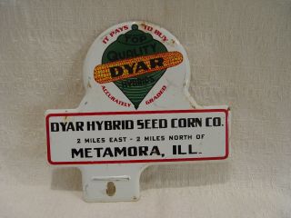 Vintage Dyar Hybrids Seed Corn Co.  Metal Advertising License Plate Topper