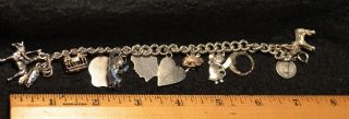 Vintage Sterling Silver Charm Bracelet With 13 Charms