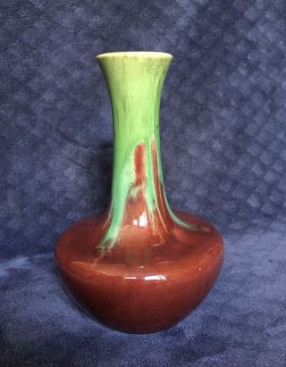 Rare Antique Weller Zanesville Red Green Drip Flambe Glaze Pottery Vase