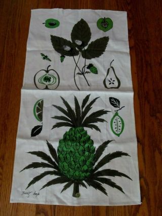 Vtg Tammis Keefe Linen Towel W/ Label Pineapple Kitchen Tea Dish Green