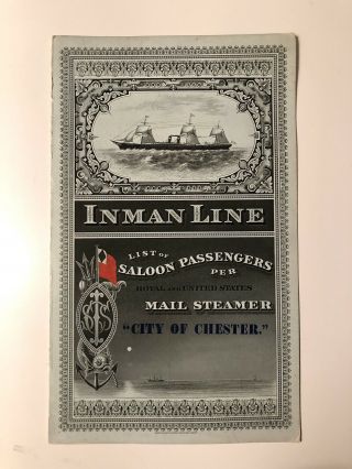 Inman Line List Of Saloon Passengers “city Of Chester” Liverpool To York