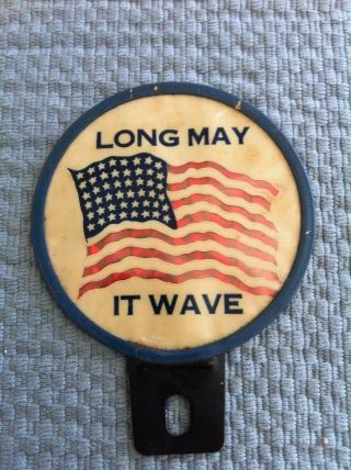Vintage 48 Star License Plate Topper Old Glory Long May It Wave Us Flag Emeloid