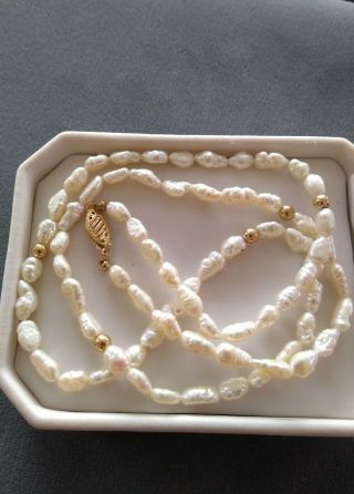 Vintage 14k And Freshwater Pearl Beaded Necklace From The 1970 