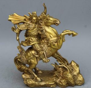China Brass Carved Guan Gong /guan Yu Riding Horse Statue Dc