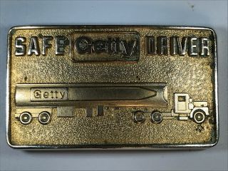 Vintage Getty Oil Truck Safe Driver Award Brass Belt Buckle